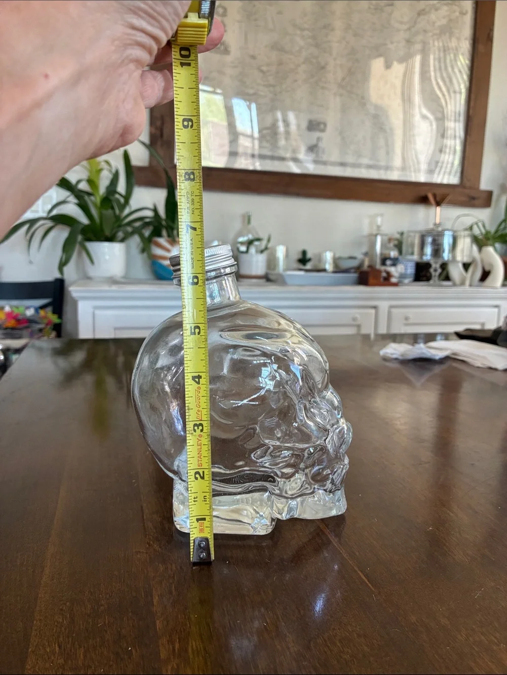 Clear Glass Skull Bottle with Silver Cap
